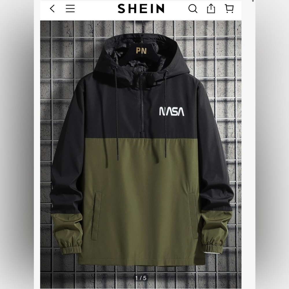 Badass “Manfinity” Quarter Zip Hooded Drawstring Windbreaker Jacket From SHEIN